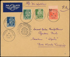 Let Poste Aérienne Militaire -  Etats-Unis N°376 Surch. RF Algérie, N°165, 173 Et 181 Obl. POSTE NAVALE 21/2/45 S. Env., - Militaire Luchtpost