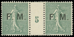 ** FRANCHISE MILITAIRE - 3    15c. Vert-olive, PAIRE Mill.5, Excellent Centrage, TB - Military Postage Stamps