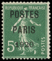 (*) PREOBLITERES - 24   5c. Vert, POSTES PARIS 1920, TB - 1893-1947