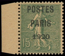 ** PREOBLITERES - 25  15c. Vert-olive, POSTES PARIS 1920, Bdf, TB. C - 1893-1947