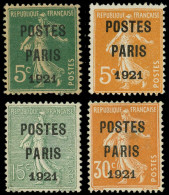 (*) PREOBLITERES - 26/29 5c. Vert, 5c. Orange, 15c. Olive Et 30c. Orange, POSTES PARIS 1921, TB - 1893-1947