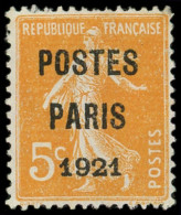 (*) PREOBLITERES - 27   5c. Orange, POSTES PARIS 1921, TB - 1893-1947
