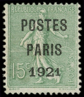 (*) PREOBLITERES - 28a 15c. Vert-olive, POSTES PARIS 1921, GRAND 192, TB - 1893-1947
