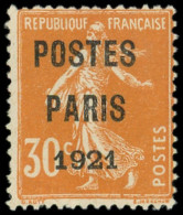 (*) PREOBLITERES - 29  30c. Orange, POSTES PARIS 1921, TB. C - 1893-1947