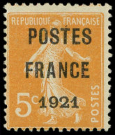 (*) PREOBLITERES - 33   5c. Orange, POSTES FRANCE 1921, TB - 1893-1947