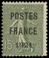 (*) PREOBLITERES - 34  15c. Vert-olive, POSTES FRANCE 1921, TB. C - 1893-1947