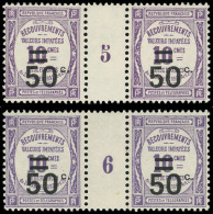 ** TAXE - 51  50c. S. 10c. Violet, 2 PAIRES Mill.5 Et 6, Complet, TB - 1859-1959.. Ungebraucht