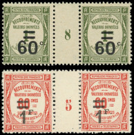 ** TAXE - 52/53 60c. Sur 1c. Olive Et 1f. Sur 60c. Rouge, PAIRES Mill.8 Et 5, TB - 1859-1959.. Ungebraucht