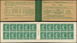 CARNETS (N° Yvert) - 137-C9    Semeuse Camée,  5c. Vert, N°137d, T II, Carnet De 40 T., Loi Du 29/3/1920, TB - Other & Unclassified