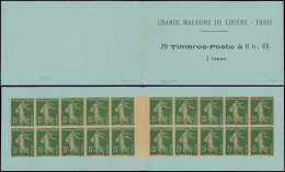 CARNETS (N° Yvert) - 137-CM    Semeuse Camée, 5c. Vert, N°137, Papier GC, Carnet Monnaie De 20 Ex., Couv. Bleue GRANDS M - Other & Unclassified