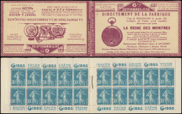 CARNETS (N° Yvert) - 192-C2    Semeuse Camée, 30c. Bleu, N°192b, T IIB, S. 102, REINE Des MONTRES, TB - Autres & Non Classés
