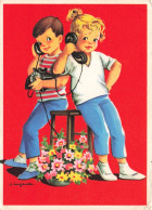 ILLUSTRATEUR - Un Couple Au Téléphone Assis Sur Un  Tabouret - J. Lagarde - Colorisé - Carte Postale Ancienne - Otros & Sin Clasificación