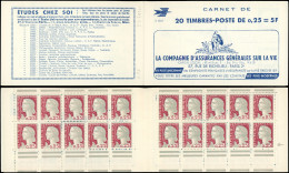 CARNETS (N° Yvert) - 1263-C3    Marianne De Decaris, 0,25 Gris Et Grenat, N°1263c, T I, S. 12-63, AG VIE, Découpe Décalé - Sonstige & Ohne Zuordnung