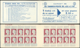 CARNETS (N° Yvert) - 1263-C3    Marianne De Decaris, 0,25 Gris Et Grenat, N°1263c, T I, S. 14-60, 3 SUISSES, Daté 13/12/ - Sonstige & Ohne Zuordnung
