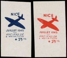 Delcampe - ** LA  LIBERATION - NICE Anciens De L'Aviation, Essai De Surcharge Sur Blanc, NON DENTELES, Bleu Et Rouge Avec Bords, TB - Befreiung