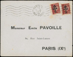 Let LA  LIBERATION - PARIS N°515 : 1f.20 Brun-rouge, Surch. Grande Croix De Lorraine, 2 Ex. Obl. Méc. RUE GLUCK 14/10/44 - Libération