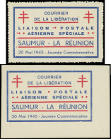 (*) LA  LIBERATION - SAUMUR LIBERATION 1 Et 1a : Vignette Bleue Et Rouge, Dentelée Et Non Dentelée Cdf, TB - Libération