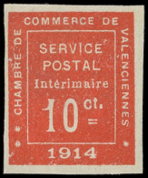 * Spécialités Diverses - GUERRE VALENCIENNES 1a : 10c. Vermillon, NON DENTELE, TB. Br - War Stamps