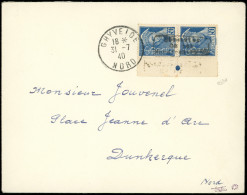 Let Spécialités Diverses - GUERRE DUNKERQUE 4 : 50c. Bleu, Mercure, Bdf, PAIRE Obl. GHYVELDE 31/7/40 S. Env. Locale, Arr - War Stamps