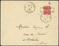 Let Spécialités Diverses - GUERRE DUNKERQUE Iris 1f. Rouge N°433 Surch. DUNKERQUE Et Obl. 1/7/40 S. Env., TB. C - Guerre (timbres De)