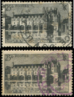 Spécialités Diverses - GUERRE Poste N°611 : 25f. Noir Chenonceaux, 2 Ex. Obl. Américaine Différente, TB - War Stamps