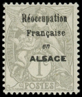 * VARIETES - 107   Blanc,  1c. Gris, Surchargé Réoccupation Française En ALSACE, TB, Cote Maury - Unused Stamps