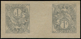 VARIETES - 107   Blanc,  1c. Gris Clair, Petite épreuve, TETE-BECHE Avec Pont, Papier Gris, TB - Usados