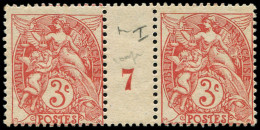 ** VARIETES - 109g  Blanc,  3c. Rouge, T IA, PAIRE Mill.7, Un Ex. Infime Adh., TB - Millésimes