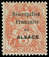 * VARIETES - 109   Blanc,  3c. Orange, Surchargé Réoccupation Française En ALSACE, TB, Cote Maury - Unused Stamps