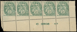 ** VARIETES - 111d  Blanc,  5c. Vert, T IA, BANDE De 5 Bdf N°C 2508 17 Avec Piquage En DIAGONALE, TTB - Unused Stamps