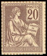 (*) VARIETES - 113   Mouchon, 20c. Brun-lilas, Tirage Sur Bristol, Dentelure FIGUREE, TB, Cote Maury - Unused Stamps