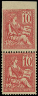 ** VARIETES - 116c  Mouchon, 10c. Rouge, Dentelé Tenant à NON DENTELE (froissure De Gomme), Petit Bdf, TB - Unused Stamps