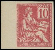 * VARIETES - 116   Mouchon, 10c. Rouge, NON DENTELE, Bdf, TB - Unused Stamps