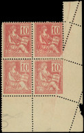 * VARIETES - 116   Mouchon, 10c. Rouge, BLOC De 4 Cdf, Piquage OBLIQUE, 2 Ex. Normaux **, TB - Unused Stamps