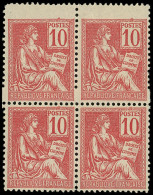 * VARIETES - 116   Mouchon, 10c. Rouge, BLOC De 4, 2 Ex. Format PLUS Grand Par Décalage Du Peigne (3mm), 2 Ex. **, TB - Unused Stamps