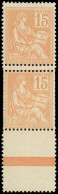 ** VARIETES - 117   Mouchon, 15c. Orange, DOUBLE PIQUAGE Dans Une PAIRE Bdf, TB - Unused Stamps