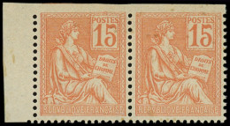 ** VARIETES - 117b  Mouchon, 15c. Orange, DENTELE 3 COTES, Format Plus Grand, PAIRE Petit Bdf, TTB, Cote Maury - Unused Stamps