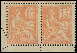 * VARIETES - 117   Mouchon, 15c. Orange, PAIRE Petit Cdf Avec Variété De PIQUAGE, 2 Voisins En Haut, TTB - Ungebraucht