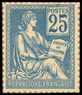 (*) VARIETES - 118   Mouchon, 25c. Bleu, Tirage Sur Bristol, Dentelure FIGUREE, TB, Cote Maury - Neufs