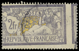 VARIETES - 122c  Merson,  2f. Violet Et Jaune, PIQUAGE à CHEVAL, Obl., TB, RRR. J - Used Stamps