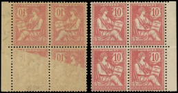 ** VARIETES - 124b  Mouchon Retouché, 10c. Rose, BLOC De 4 Impression RECTO-VERSO, Partielle S. 2 T., Découpe Verticale  - Unused Stamps