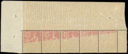 ** VARIETES - 124b  Mouchon Retouché, 10c. Rose, Impression RECTO-VERSO En Diagonale S. Une BANDE De 5 Cdf, Spectaculair - Unused Stamps