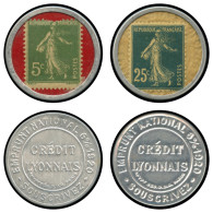 VARIETES - 137   Semeuse Camée,  5c. Vert Sur Rouge Et N°140 25c. Bleu Sur Jaune, Timbres-Monnaies CREDIT LYONNAIS, TB - Usati