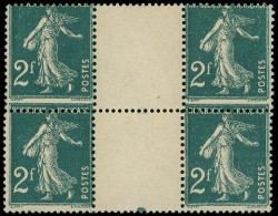 ** VARIETES - 239   Semeuse Camée,  2f. Vert Bleu, BLOC De 4 Interp., 2 Ex. Format Réduit, 2 Ex. Grand Format (1 Ex. *), - Unused Stamps