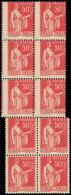 ** VARIETES - 283e  Paix, 50c. Rouge, T III, BLOC De 10, 6 Ex. PIQUAGE à CHEVAL Par DECALAGE Horizontal Du Peigne, TTB - Unused Stamps