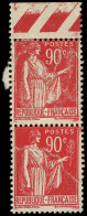 * VARIETES - 285   Paix, 90c. Rouge Carminé, IMPRESSION Sur RACCORD Dans Une PAIRE Bdf, RR Et TB - Unused Stamps