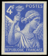 ** VARIETES - 656a  Iris,  4f. Bleu, Variété 4 CROCHET, Non Dentelé, R Et TB - Unused Stamps