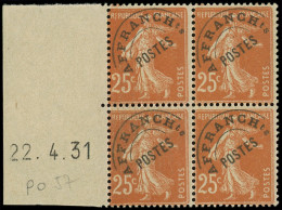 ** VARIETES - Préo 57    25c. Brun-jaune, T IIIC, BLOC De 4 Bdf Daté à Gauche 22/4/31, TB - Altri & Non Classificati