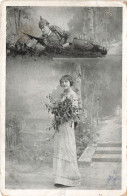 COUPLES - Soldat Et Femme Avec Des Fleurs - Carte Postale Ancienne - Coppie