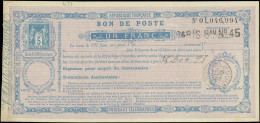 Let ENTIERS POSTAUX - Sage,  5c. Bleu, Bon De Poste N°F4, 1f. Lilas, 2 Plis, Obl. Paris 25/12/93, TB - Other & Unclassified